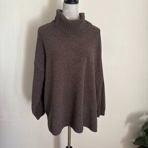 J Jill Women’s Cozy Brown Relaxed Fit Turtleneck Sweater 3/4 Sleeve Size 2XL